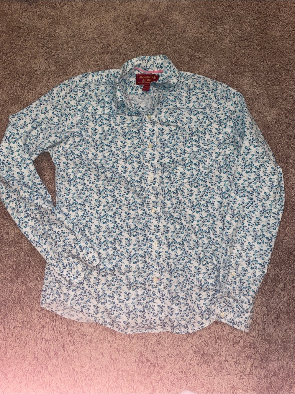 Gently worn Abercrombie & Fitch White Shirt with Blue Floral Print size large